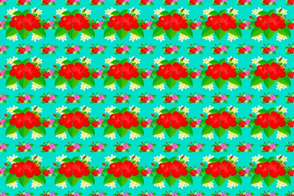 Rasterillustration Ljus Vacker Hibiskus Blommor Sömlös Bakgrund Abstrakt Söt Blommig — Stockfoto