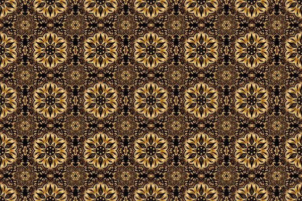 Raster circle golden grid and elements on black background. Ornament design template. Ornamental floral vignette for wedding invitations, business card, certificate, logo template.