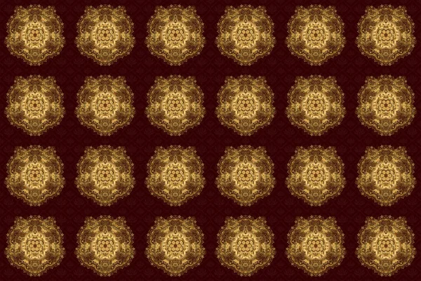 Mandala Złoty Okrągły Wzór Ozdoby Brązowym Tle — Zdjęcie stockowe