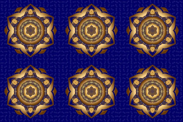 Astratto Mandala Sfondo Blu Illustrazione Più Veloce Stella Oro Scintillante — Foto Stock