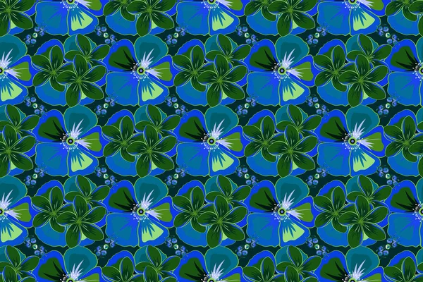 Raster Plumeria Flor Sem Costura Padrão Cores Azuis Verdes — Fotografia de Stock