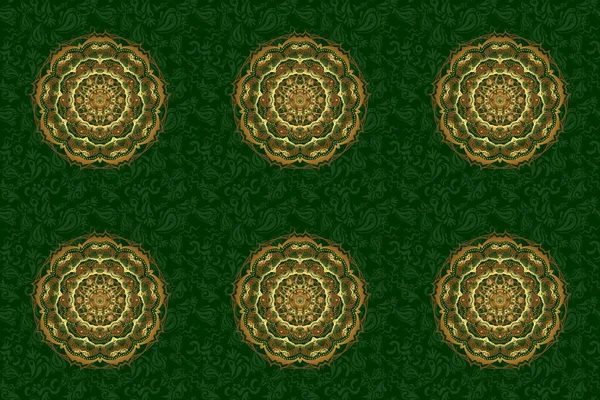 Raster Złota Mandala Karta Dekoracyjna Vintage Elementy Dekoracyjne Zielonym Tle — Zdjęcie stockowe