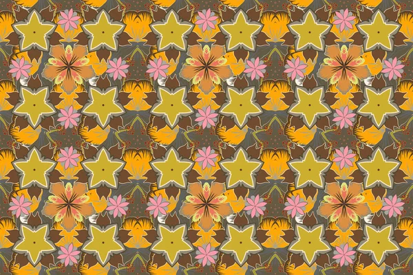 Decorative Raster Yellow Brown Gray Elements Vintage Seamless Pattern Decoration — Stock Photo, Image