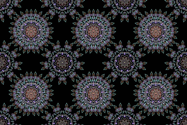 래스터 일러스트 가시없는 다마스크 패턴이야 무늬와 보라색 베이지 무늬가 빈티지 — 스톡 사진