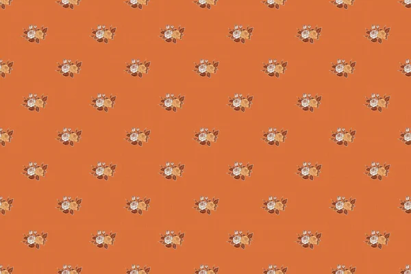 Naadloos Patroon Met Schattige Rozenbloemen Bladeren Beige Oranje Bruine Kleuren — Stockfoto