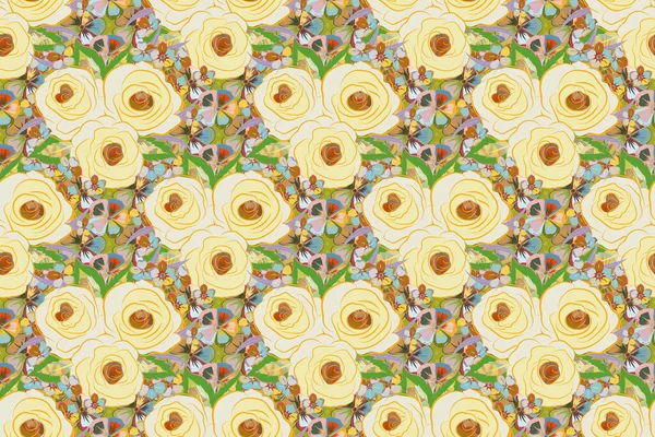 Nahtlose Textur Aus Floralen Ornamenten Grünen Beigen Und Gelben Farben — Stockfoto