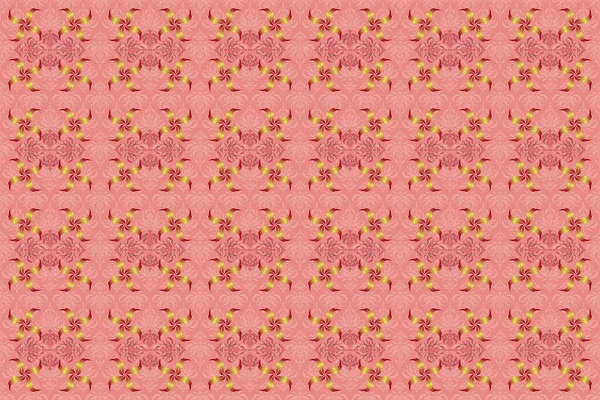 Raster Vintage Damask Ornament Seamless Tiling Pattern Pink Red Yellow — Stock Photo, Image