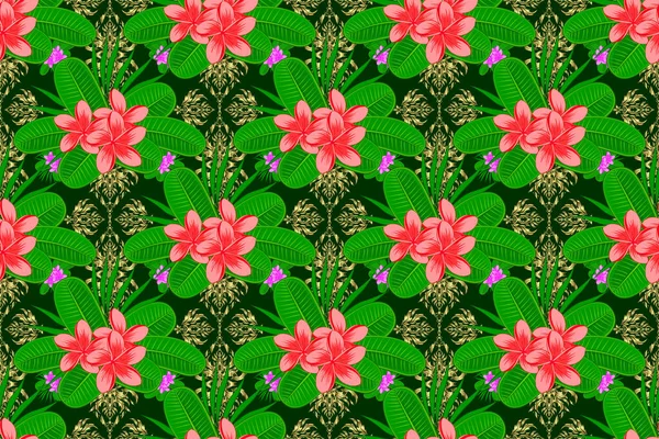 Estilo Vintage Stock Raster Illustration Patrón Inconsútil Flores Plumeria Abstrat —  Fotos de Stock