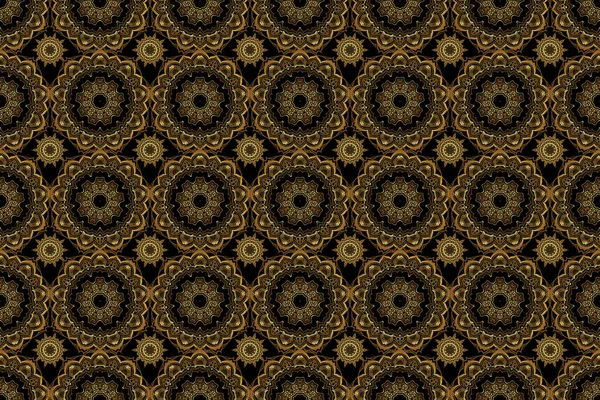 Декоративний Золотий Безшовний Візерунок Чорному Тлі Традиційний Квітковий Декор Растрові — стокове фото