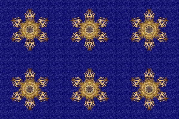 Uitnodigingskaart Scrapbooking Kerstkaart Mandala Design Goud Boven Blauw Decoratieve Indiase — Stockfoto