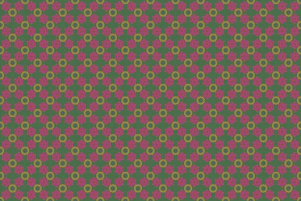 Vintage seamless pattern for decoration, printing, fabric or textile. Decorative green, gray and magenta elements.