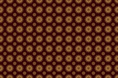 Kahverengi arka planda altın bir doku. Altın süslemeli kusursuz desen.