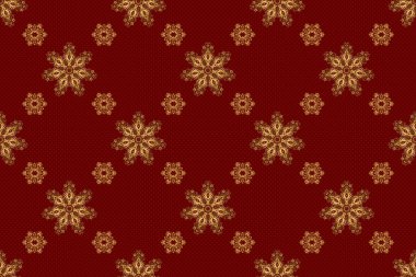 Harika danteller, stilize çiçekler, şal desenleri. Narin, altın arkaplan dokuma işi. Kusursuz altın desenli bukleler. Kırmızı bir arkaplanda doğu tarzı arabesk.