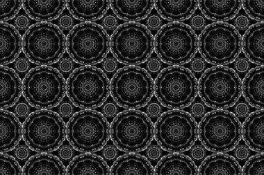 Duvar kâğıdı barok, İspanyol kumaşı. Siyah arkaplanda çok renkli bir süs. Çiçeksiz desen. Kusursuz arkaplan.