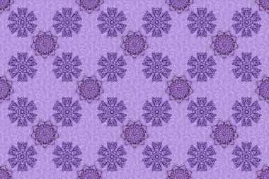 Enfes karalama barok şablonu. Raster damaskesiz desen kahverengi, mor ve mor renklerde. Klasik lüks çiçek süsü, kumaş, tekstil ve ambalaj için kusursuz kraliyet Victoria dönemi kumaşı..