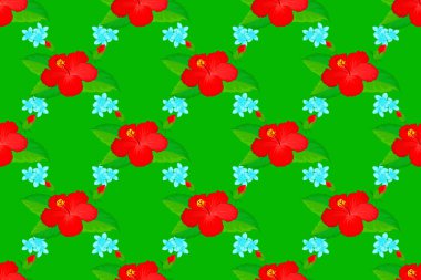 Dekoratif çiçek desenli yeşil bir arka planda etnik ve pürüzsüz desenler. Raster illüstrasyonu.