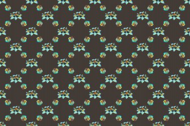 Gri, yeşil ve mavi renklerde kusursuz desen. Raster vintage dikişsiz tropikal amber çiçekleri.