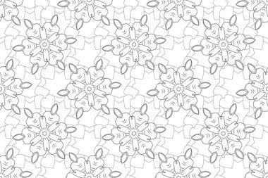 Siyah ve beyaz dikişsiz desenli klasik siluet, soyut ana hatlı brokar kumaş deseni, kumaş, baskı veya ambalaj kağıdı için biçimlendirilmiş dış hatlar..