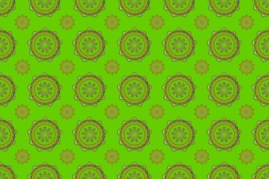 Raster dikişsiz damaske deseni, klasik duvar kağıdı, arka plan. Kahverengi, pembe ve yeşil renklerde süslü konuşmalar..