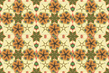 Turuncu, kahverengi ve bej renkli şirin çiçeklerle kusursuz çiçek deseni. Raster illüstrasyonu.