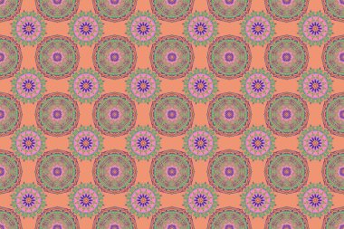 Mor ve yeşil renklerde Victoria dönemi desenli klasik dekoratif arka plan. Raster illüstrasyonu. Kusursuz damaske deseni.