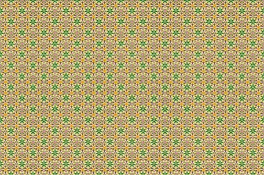 Çiçekler, yapraklar, dekoratif elementler, su sıçratmalar, lekeler ve bej, sarı ve kahverengi renkte damlalar. Karalama çizim biçimi, el çizimi illüstrasyon.