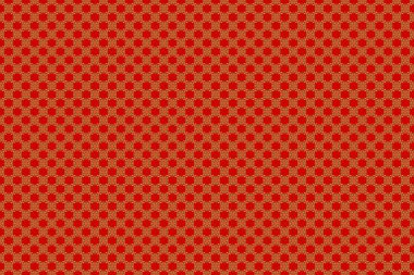 Soyut çiçekleri ve kırmızı arka planda yıldızları olan pürüzsüz bir şebeke. Yatak örtüsü, ceket, paket tasarımı, kumaş ve moda kavramları için doğu tekstil baskısı.