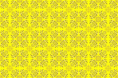 Sarı arka planda altın stilize yıldızlar. Altın geometrik elementlerle soyut, kusursuz desen. Yeni yıl 2018 tatil süslemesi. Yelpaze şekilli Noel altını.