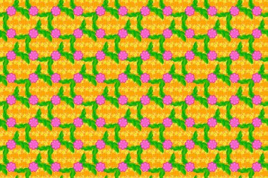 Raster illüstrasyonu. Turuncu arka planda çiçeklerle süslenmiş kusursuz bir çiçek deseni..