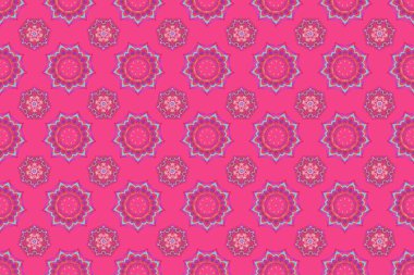 Pembe ve mavi renklerde Victoria dönemi desenli klasik süslemeler. Raster illüstrasyonu. Kusursuz damaske deseni.