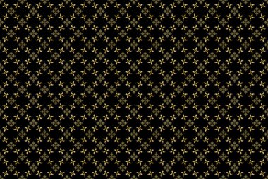 Raster, siyah arka planda altın desenli kusursuz vintage desen. Kumaş baskısı, hatıra defteri, hediye paketi için..