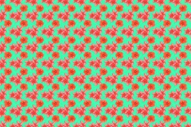 Raster Plumeria çiçekleri kusursuz desen. Yeşil arka planda kusursuz çiçek deseni.