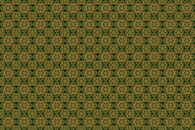 Raster illüstrasyonu. Parlayan Altın Elementlerle Zarif Noel Arkaplanı. Yeşil arkaplanda altın pürüzsüz desen.