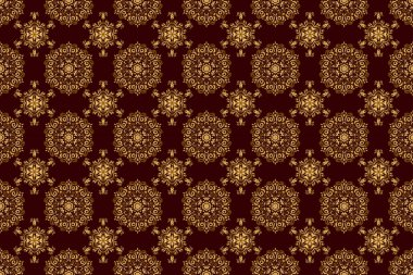 Raster Tasarımı Tebrik ya da İş Kartları, Davetiyeler ve Çerçeveler İçin Altın Elementler Kahverengi Arkaplanda. Retro altın pürüzsüz desen. Viktorya Stili Süsleme İçin Klasik Altın Parşömenler