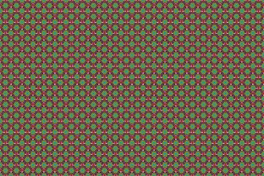 Damask zarif duvar kağıdı. Raster kusursuz desen. Yeşil, kırmızı ve kahverengi renkli klasik tasarım.