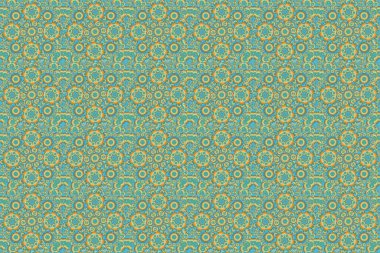 Raster kusursuz geometrik desenler. Kartlar, davetiyeler, sarı, mavi ve yeşil renklerde web tasarımı için dekoratif arka plan. Retro dijital kağıt. Eski dokular.