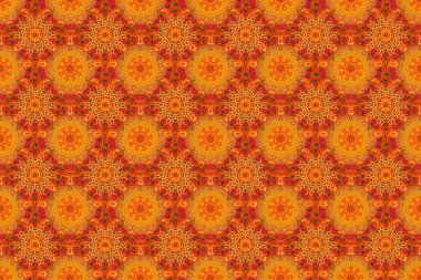 Çiçekli ve Mandala elementli zarif, pürüzsüz bir desen. Güzel sarı, kahverengi ve turuncu el yapımı, dikişsiz raster çizimi..