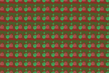 Yumuşak suluboya çiçek deseni. Yeşil, kahverengi ve kırmızı renklerde kusursuz desen. Raster illüstrasyonu.