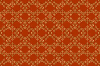 Kahverengi bir arka planda tasarım şablonu için klasik dikişsiz sınır ve ızgara. Çiçekli altın elementlerle doğu tarzında kusursuz bir desen. Kartlar için Raster eskizi, teşekkür mesajı, yazdırma.