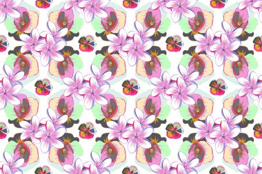 Kusursuz çiçek süsü. Kraliyet çiçeğiyle modern çiçek deseni. Renkli yönelim deseni pembe ve yeşil renklerde.