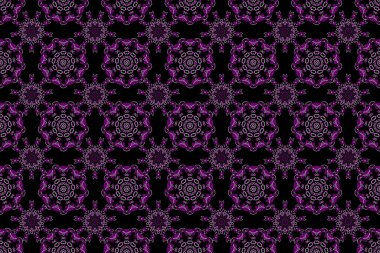 Klasik lüks, eski moda İspanyol süsü, duvar kağıtları, tekstil ve ambalaj için kraliyet Victoria dönemi dikişsiz dokusu. Enfes bir barok şablonu. Raster damaske desen elementi menekşe renklerinde.