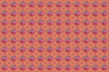 Romantik, pürüzsüz desenli, soyut kozmos çiçekli, turuncu, pembe ve kırmızı renkli bir buket. Raster illüstrasyonu. Geçmiş, tekstil, ambalaj kağıtları, tebrik kartları için..