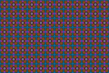 El çizimi soyut, dandik çiçekler. Kırmızı, kahverengi ve mavi renklerde kusursuz desen. Küçük çiçeklerin içinde sevimli bir çiçek deseni..