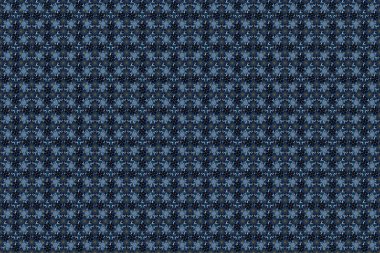 Mavi, gri ve siyah renkli küçük çiçeklerle kusursuz desen. Raster el boyaması çiçekler..