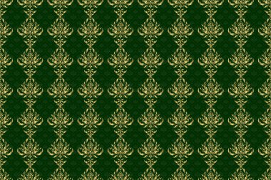 Raster illüstrasyonu. Zarif Mutlu Noeller ya da mutlu yıllar 2018 kusursuz desenli yeşil arkaplanlı altın süslemeli.