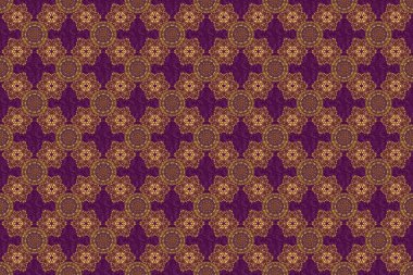 Mor arkaplanda parlak bir arkaplan çizimi. Raster kusursuz altın Noel süsü deseni.