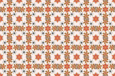 Çiçekler, gri, bej ve kahverengi renklerle kusursuz desenli. Sevimli Raster çiçek arkaplanı.