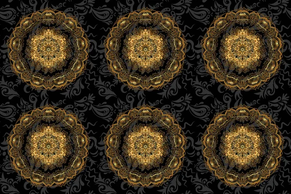 Intricate Golden Arabesque Com Fundo Preto Raster Abstrato Estilizado Mandala — Fotografia de Stock