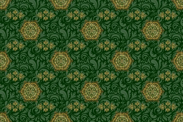 Raster Golden Mehndi Seamless Pattern Green Традиционный Индийский Стиль Декоративные — стоковое фото