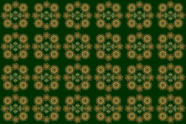 Seamless Pattern Oriental Ornament Floral Tiles Green Golden Textile Print — Stock Photo, Image